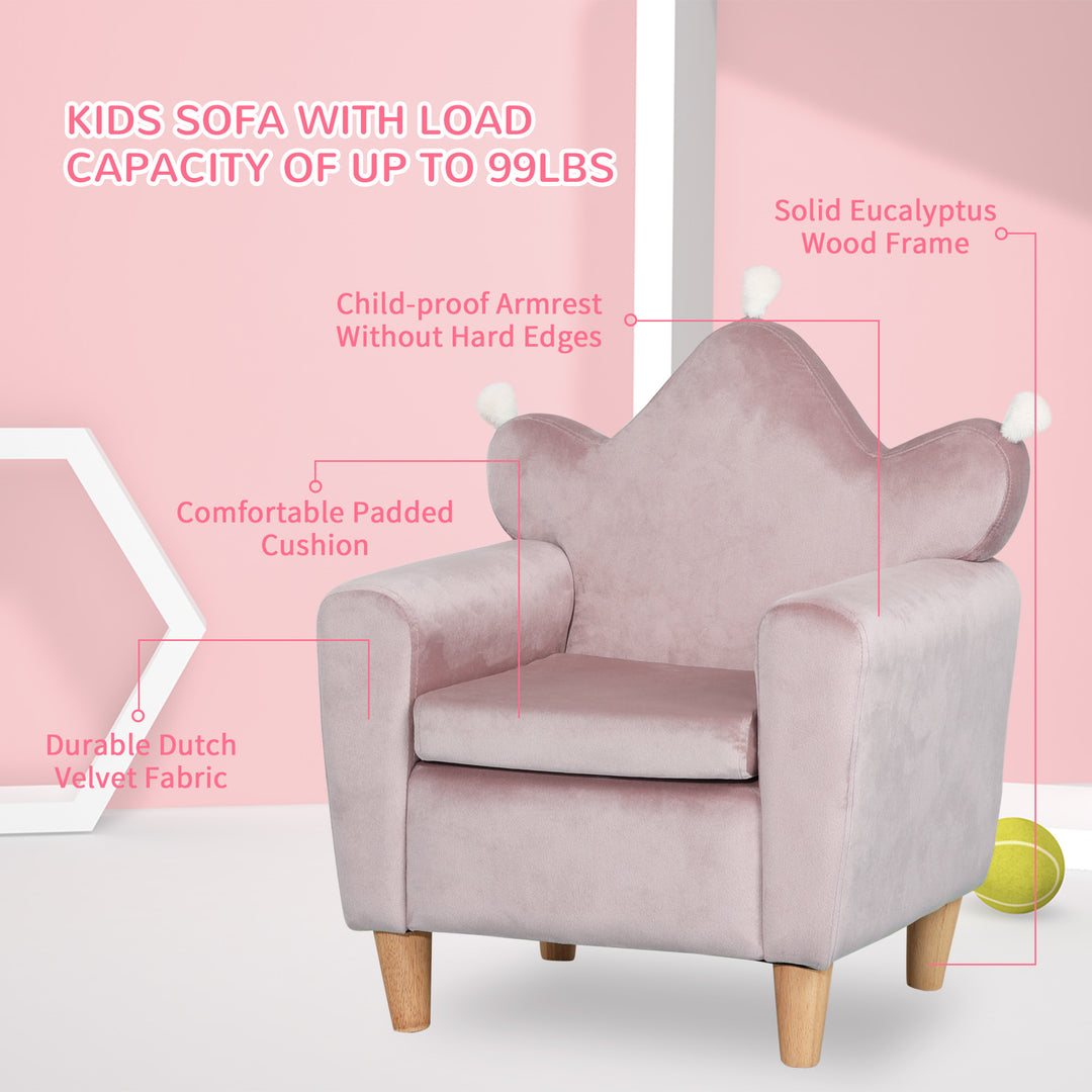 Cute Princess Soft Velvet Padded Sofa Chair Couch w Armrests for Kids Toddlers - Light Pink