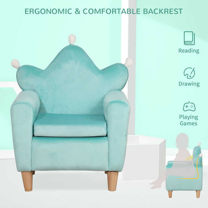 Cute Princess Soft Velvet Padded Sofa Chair Couch w Armrests for Kids Toddlers, Mint Blue Green
