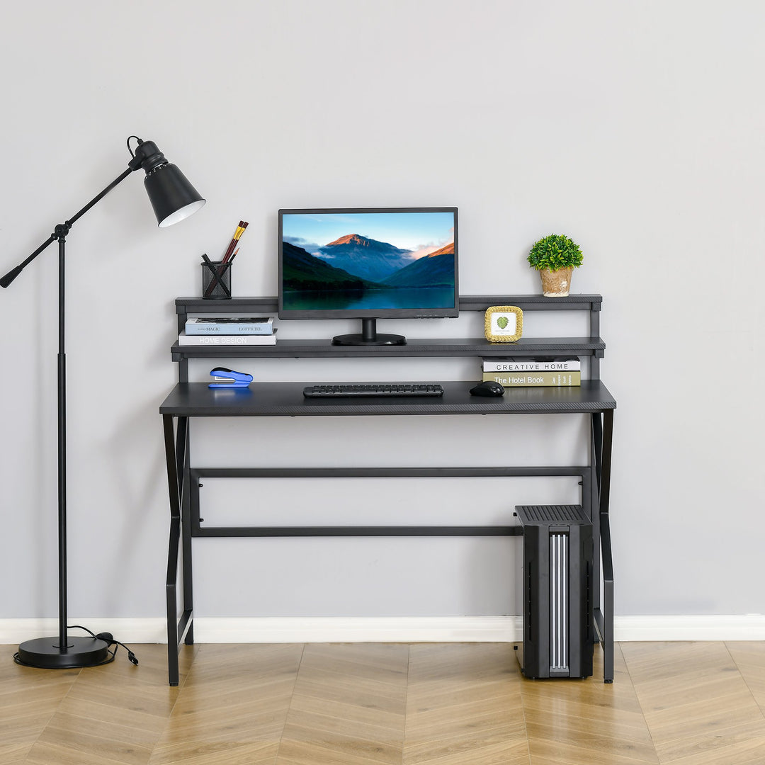 Modern Compact Computer Home Office Study Desk w/ Monitor Stand Shelf Furniture – Black, Metal