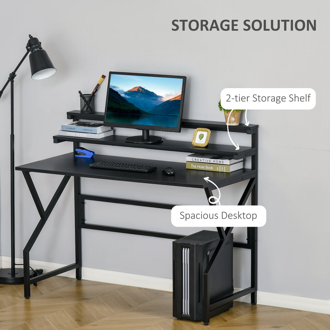 Modern Compact Computer Home Office Study Desk w/ Monitor Stand Shelf Furniture – Black, Metal