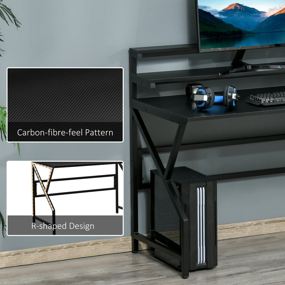 Modern Compact Computer Home Office Study Desk w/ Monitor Stand Shelf Furniture – Black, Metal