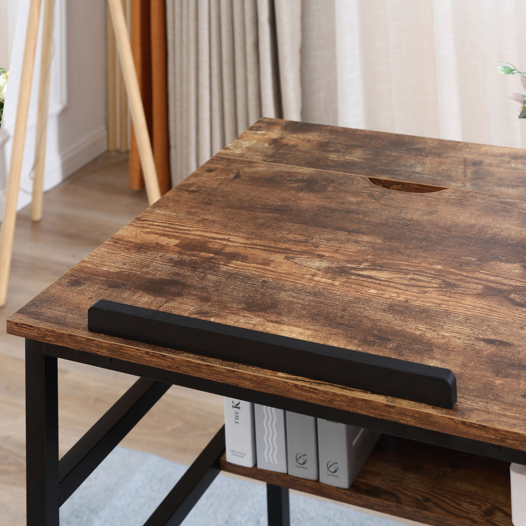 Adjustable Drafting Art Craft Table Desk for Writing, Drawing, Painting w Storage, Rustic Brown