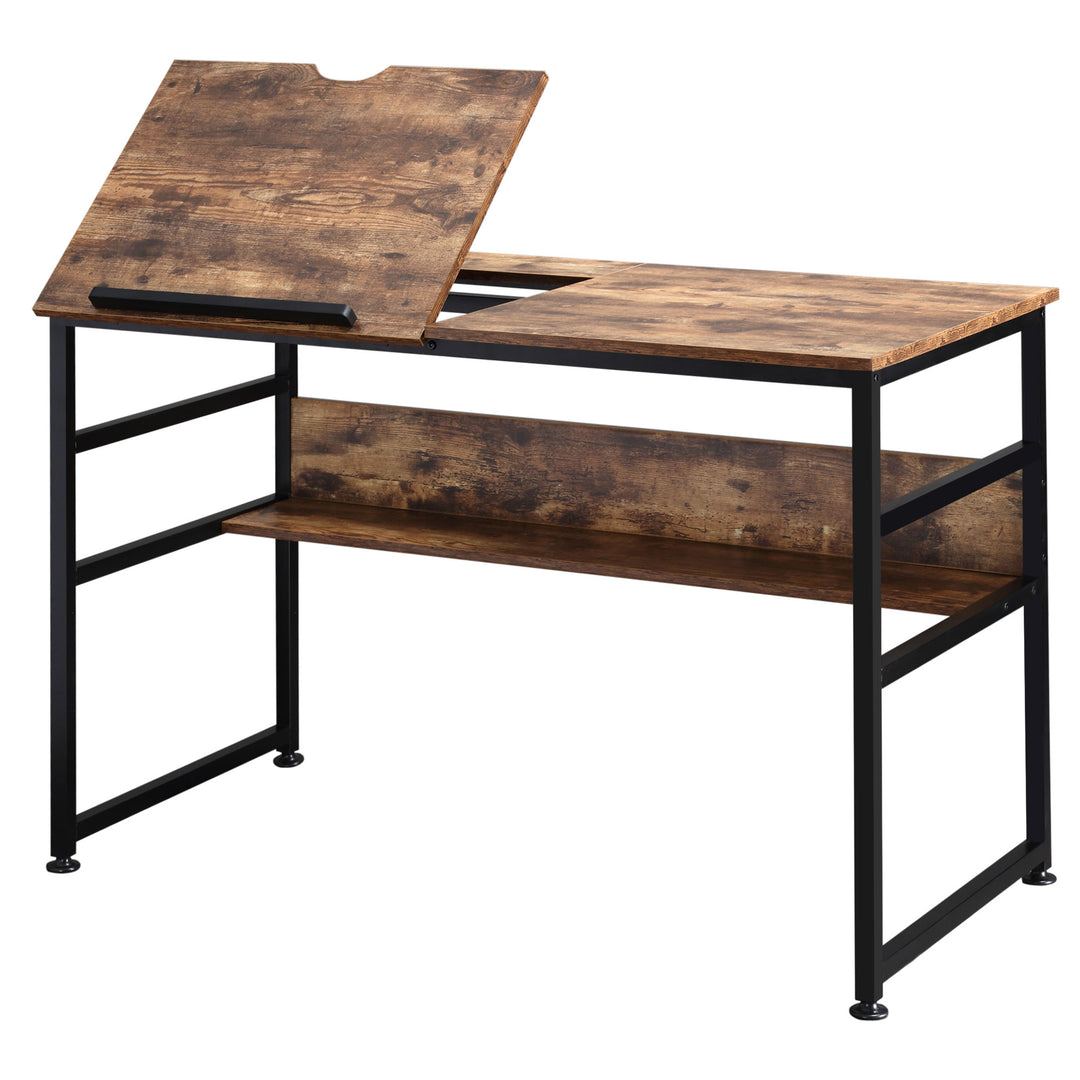 Adjustable Drafting Art Craft Table Desk for Writing, Drawing, Painting w Storage, Rustic Brown