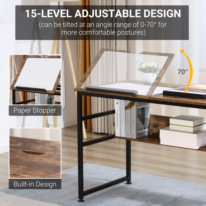 Adjustable Drafting Art Craft Table Desk for Writing, Drawing, Painting w Storage, Rustic Brown