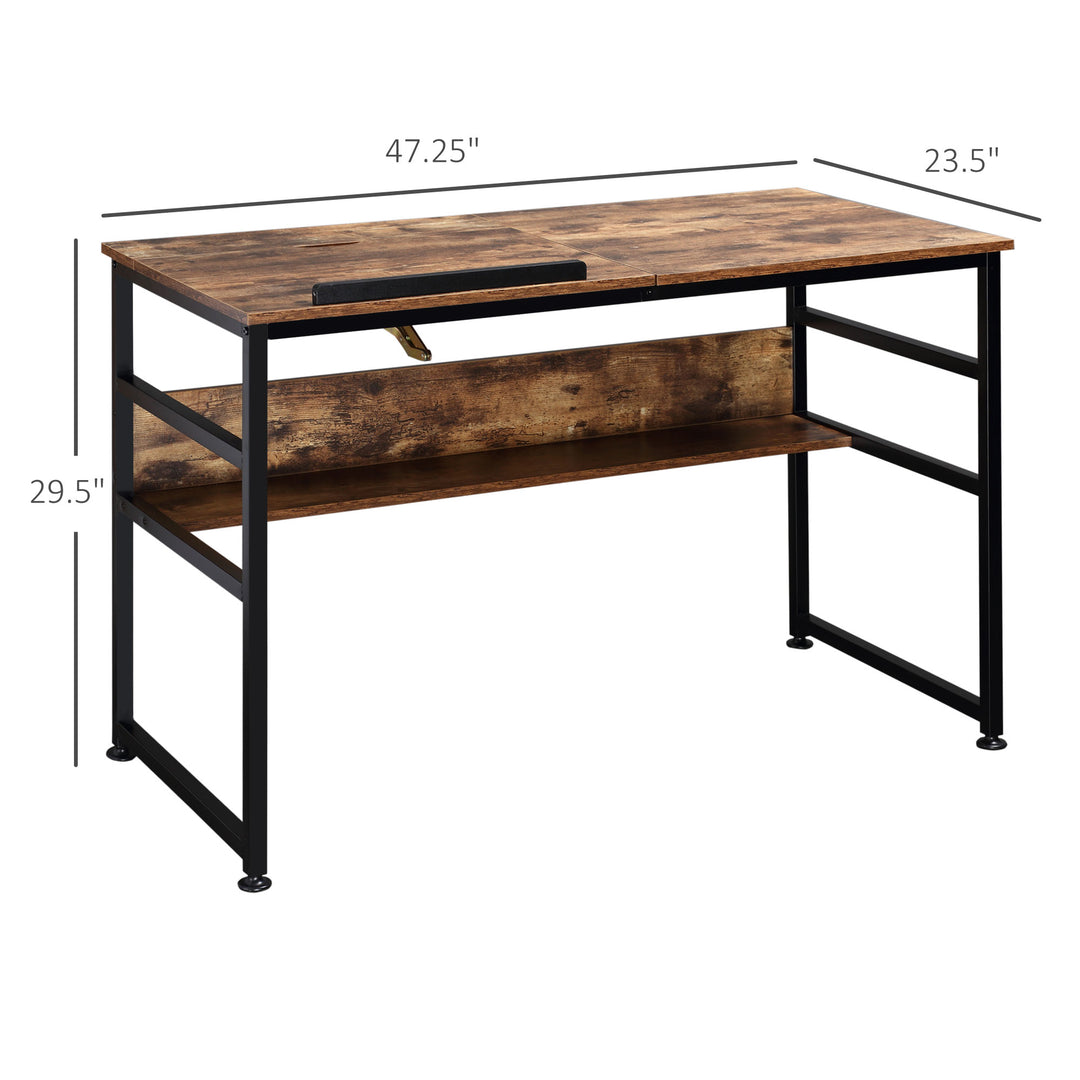 Adjustable Drafting Art Craft Table Desk for Writing, Drawing, Painting w Storage, Rustic Brown