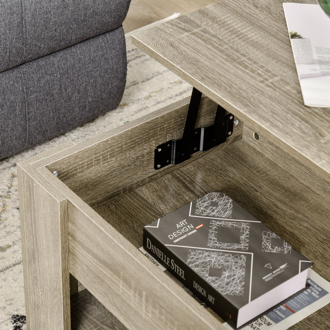 Lift-Top Coffee Table w/ Bottom Shelf & Hidden Storage Compartment, Living Room - Grey