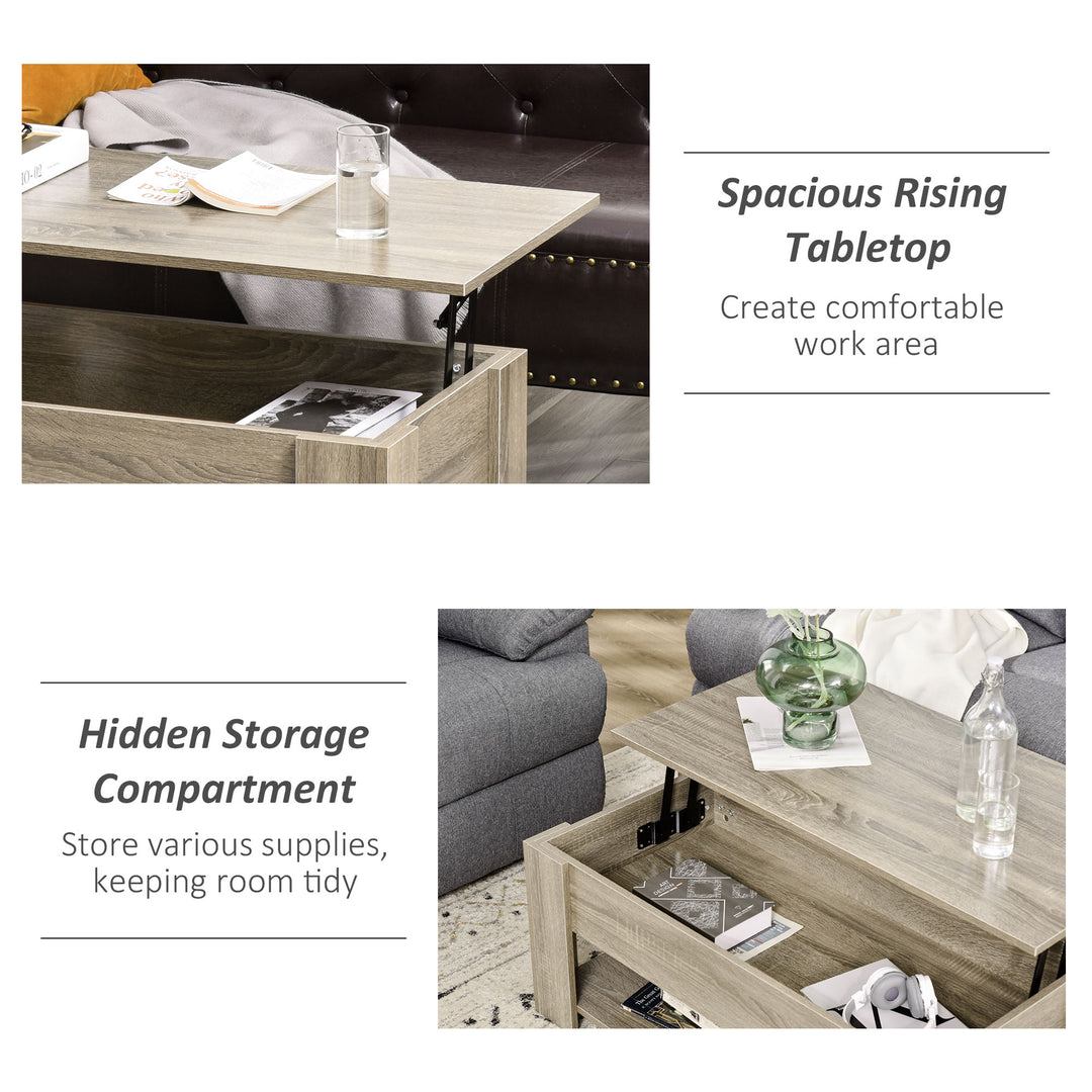 Lift-Top Coffee Table w/ Bottom Shelf & Hidden Storage Compartment, Living Room - Grey