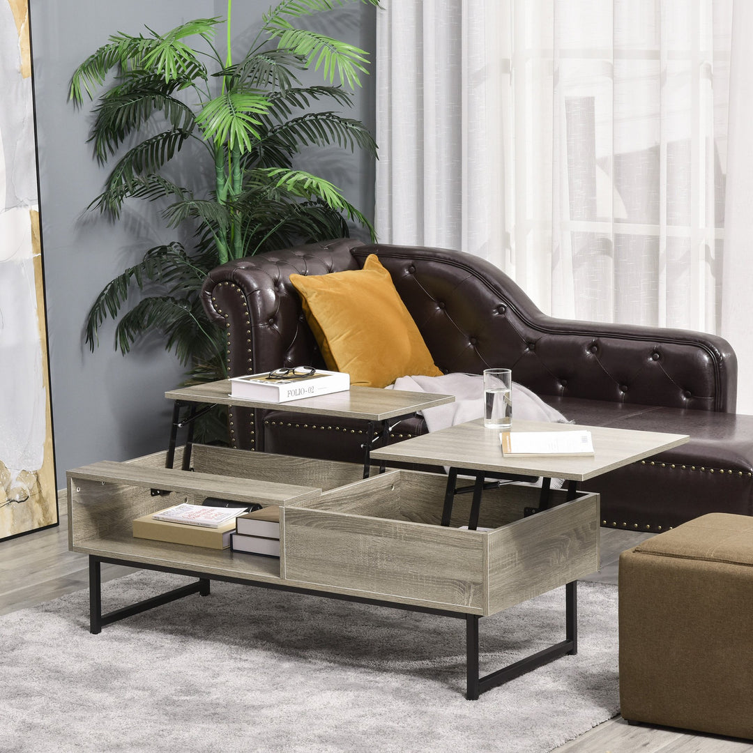 Modern Lift Top Coffee Table & Dual Desk Workspaces w/ Hidden Storage Compartment - Grey