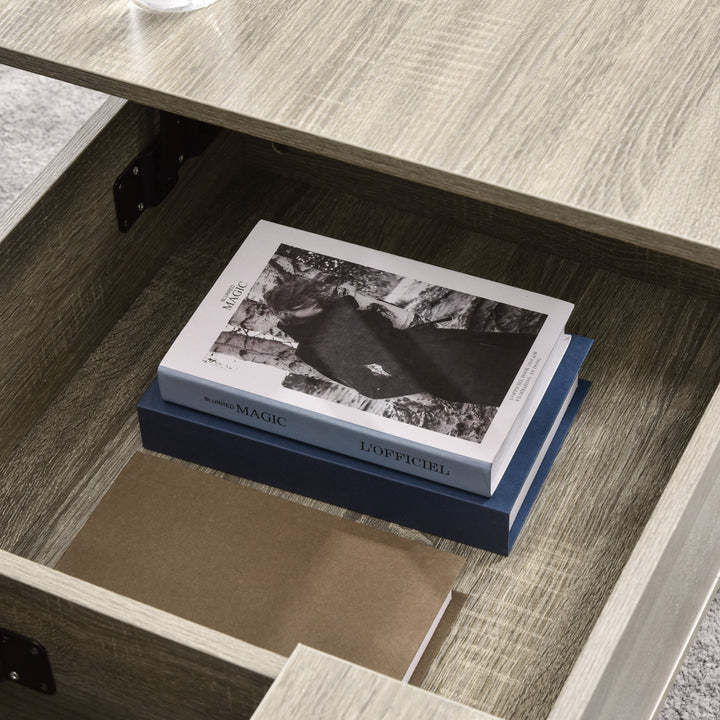 Modern Lift Top Coffee Table & Dual Desk Workspaces w/ Hidden Storage Compartment - Grey
