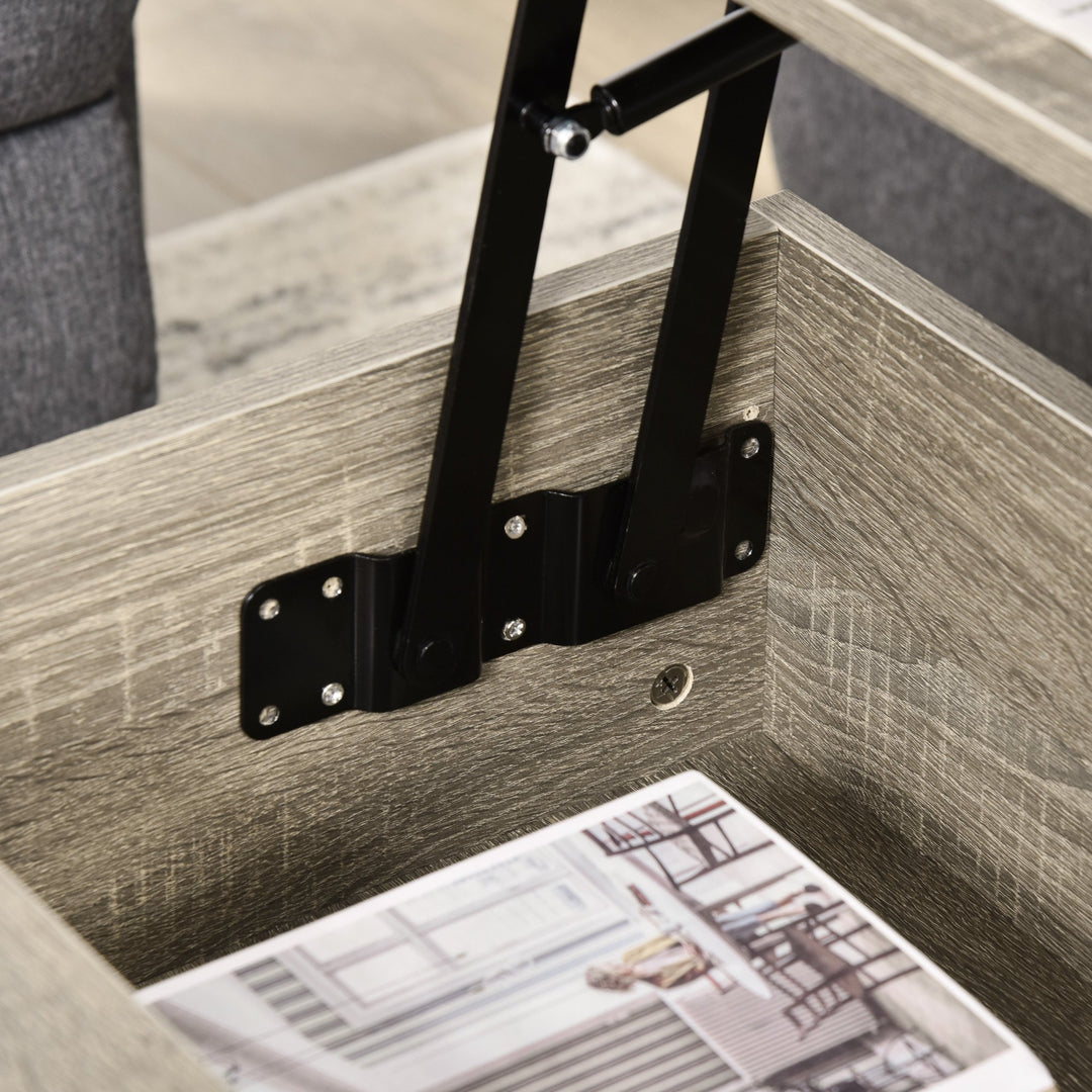 Modern Lift Top Coffee Table & Dual Desk Workspaces w/ Hidden Storage Compartment - Grey