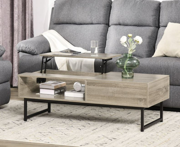 Modern Lift Top Coffee Table & Dual Desk Workspaces w/ Hidden Storage Compartment - Grey