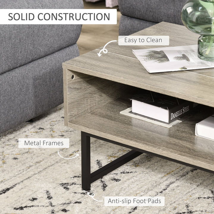 Modern Lift Top Coffee Table & Dual Desk Workspaces w/ Hidden Storage Compartment - Grey