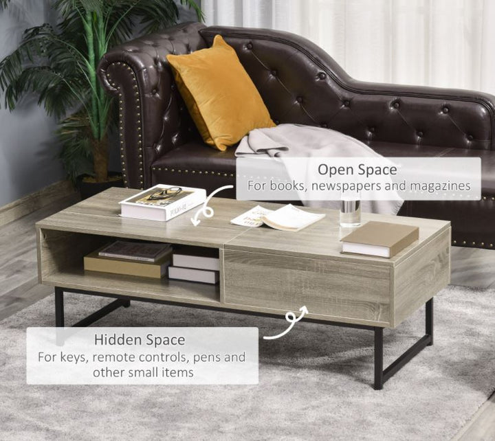 Modern Lift Top Coffee Table & Dual Desk Workspaces w/ Hidden Storage Compartment - Grey