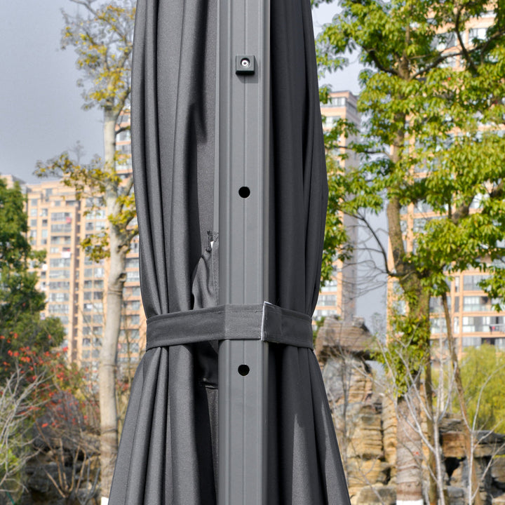 11ft Round Rotating Tilt Offset Cantilever 2-Tier Umbrella Patio Deck Canopy w Cross Base, Grey