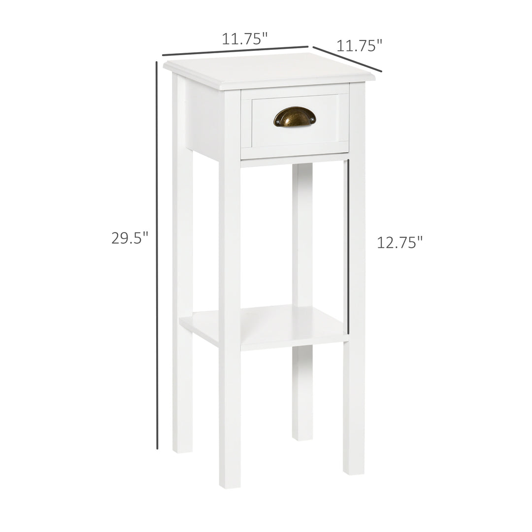 Set of 2 Neutral Slim Compact Wooden Side/End Tables/Nightstands w/ Shelves and Drawers - White