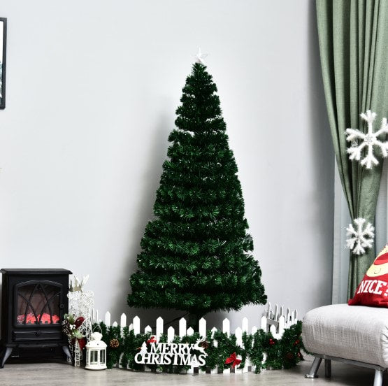 6ft, 230 LED Artificial Pre-lit Fiber Optic Christmas Holiday Tree w/ Star, Metal Base - Green