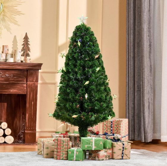 5ft 170-Tip Pre-Lit LED, Fibre Optic Artificial Christmas Holiday Tree w Star, Base, Xmas Green
