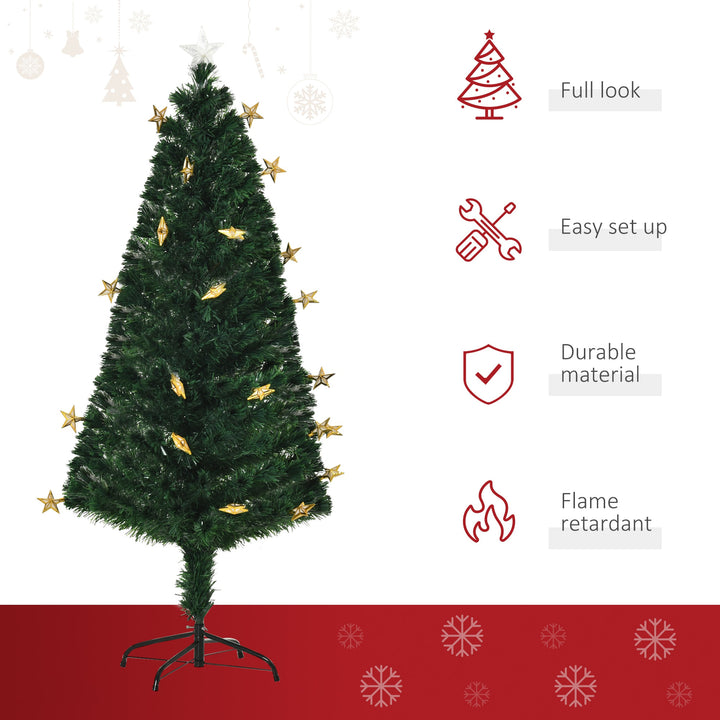 5ft 170-Tip Pre-Lit LED, Fibre Optic Artificial Christmas Holiday Tree w Star, Base, Xmas Green