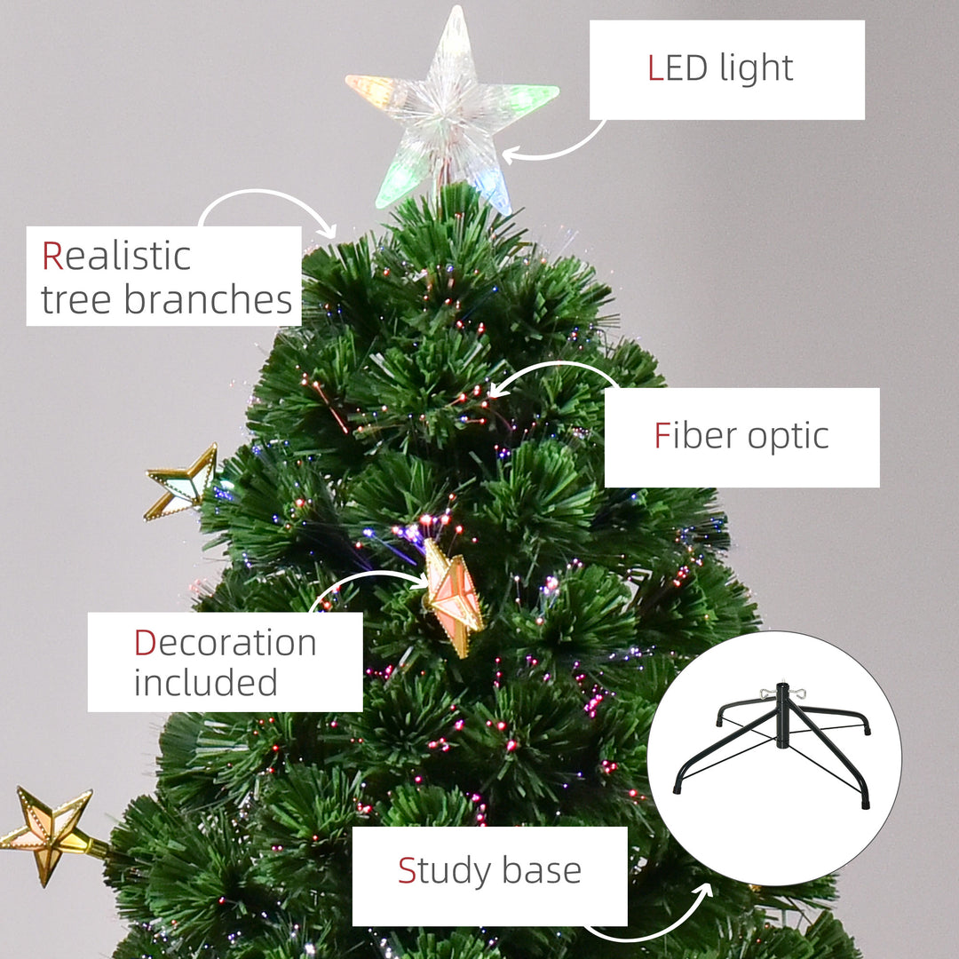 5ft 170-Tip Pre-Lit LED, Fibre Optic Artificial Christmas Holiday Tree w Star, Base, Xmas Green