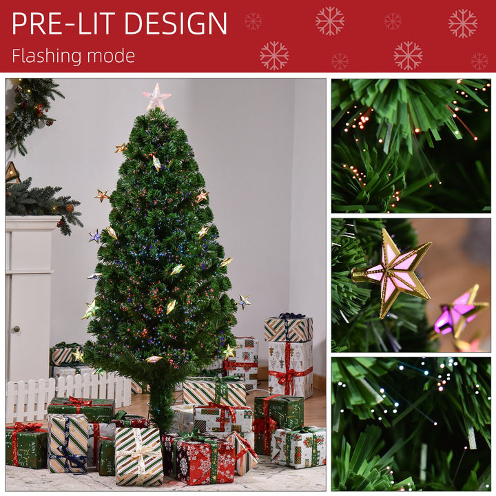 5ft 170-Tip Pre-Lit LED, Fibre Optic Artificial Christmas Holiday Tree w Star, Base, Xmas Green