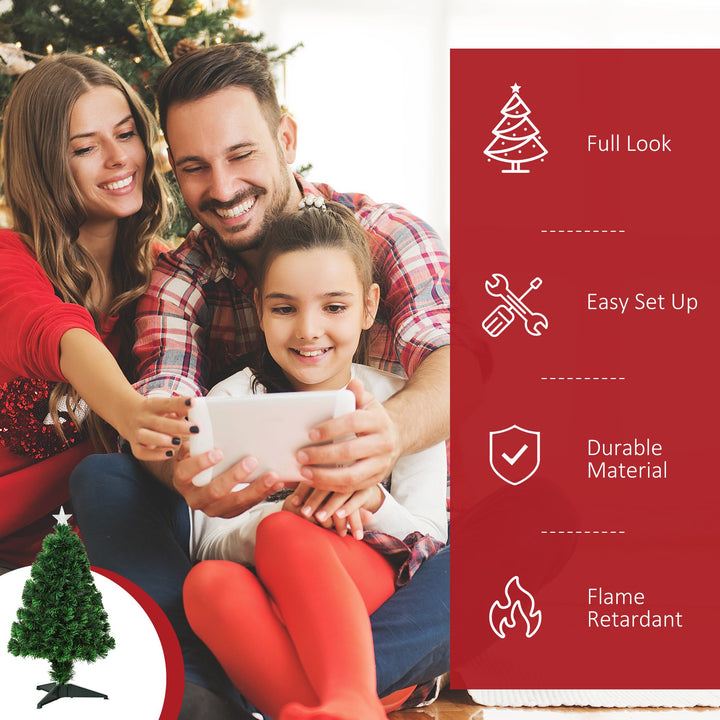 2.5ft Mini Pre-Lit Fibre Optic Artificial Christmas Holiday Tree w Star, Base Xmas Décor, Green