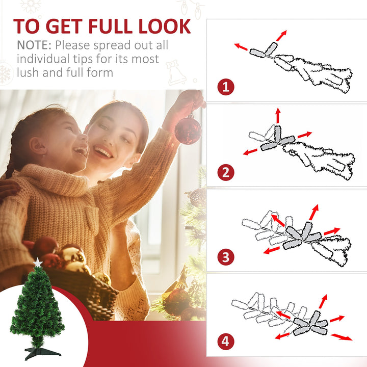 2.5ft Mini Pre-Lit Fibre Optic Artificial Christmas Holiday Tree w Star, Base Xmas Décor, Green