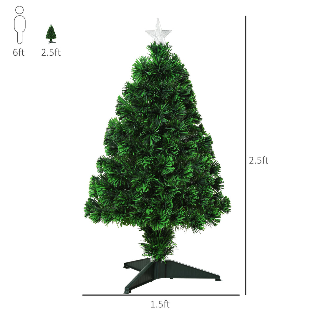 2.5ft Mini Pre-Lit Fibre Optic Artificial Christmas Holiday Tree w Star, Base Xmas Décor, Green