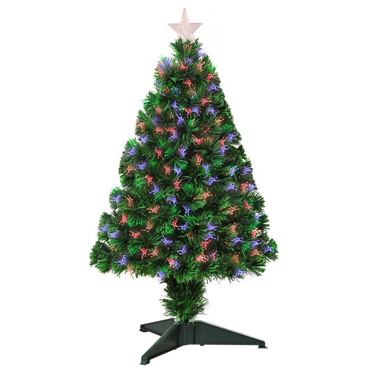 2.5ft Mini Pre-Lit Fibre Optic Artificial Christmas Holiday Tree w Star, Base Xmas Décor, Green
