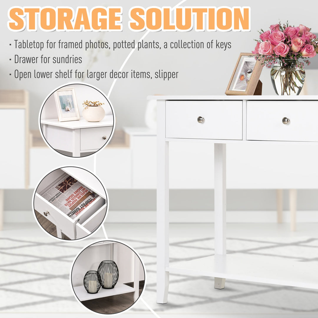Contemporary Wooden Entryway Sideboard Cabinet Console Table w/ Drawers & Storage Shelf - White