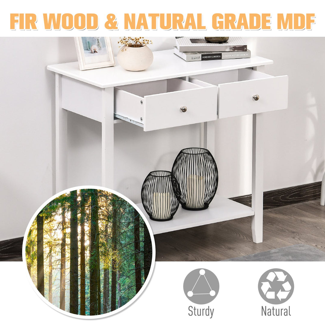 Contemporary Wooden Entryway Sideboard Cabinet Console Table w/ Drawers & Storage Shelf - White