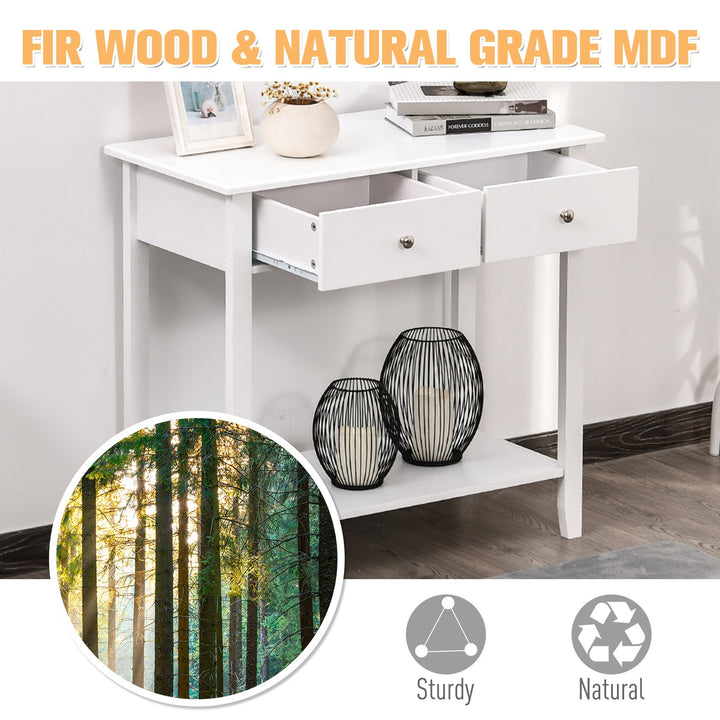 Contemporary Wooden Entryway Sideboard Cabinet Console Table w/ Drawers & Storage Shelf - White