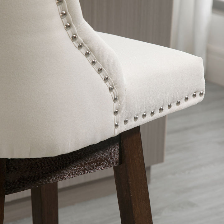 2pc Modern Upholstered Bar Stools Armless Swivel Chairs w/ Nailhead Trim & Wood Legs - White
