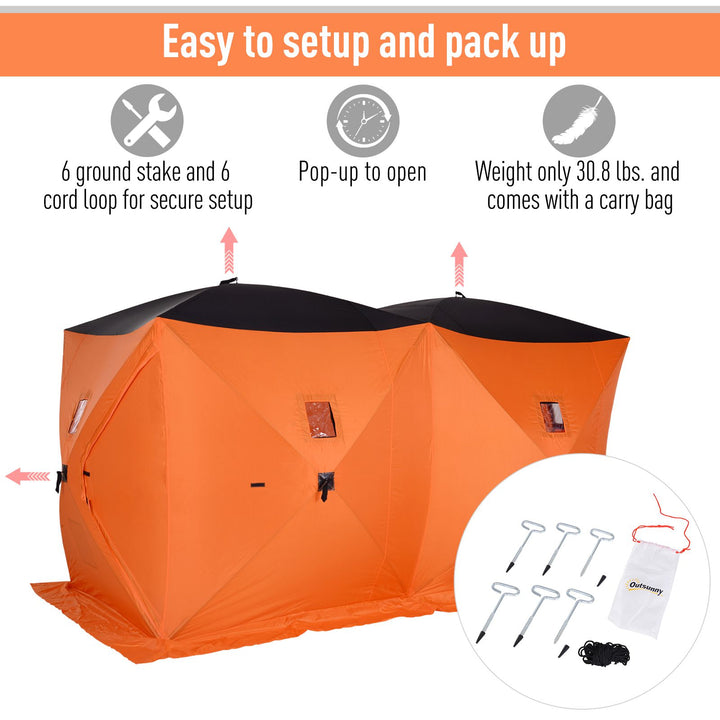 6-8 Person Portable Ice Fishing Tent Shelter w/ Ventilation Windows & Carry Bag - Orange