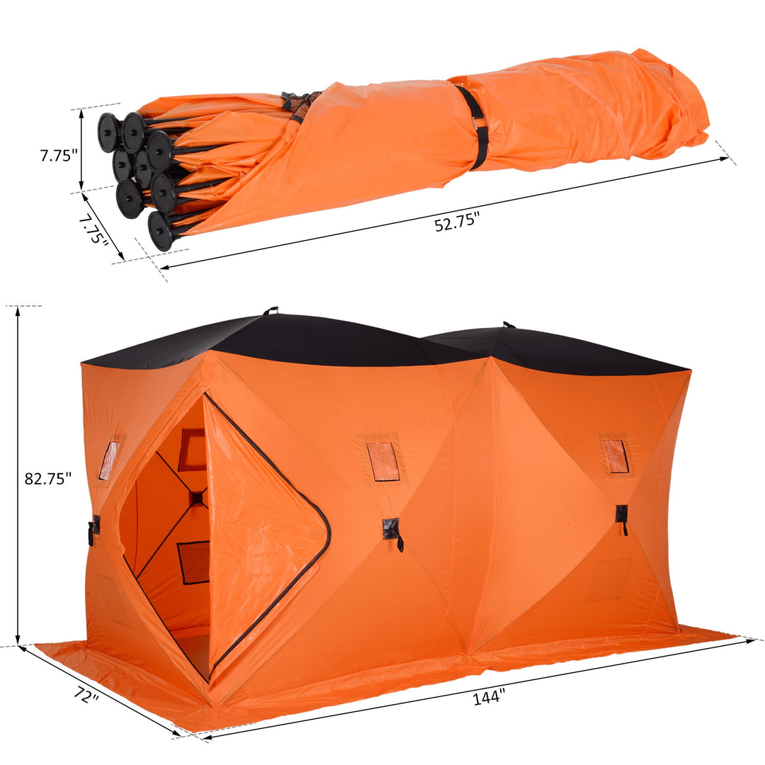 6-8 Person Portable Ice Fishing Tent Shelter w/ Ventilation Windows & Carry Bag - Orange