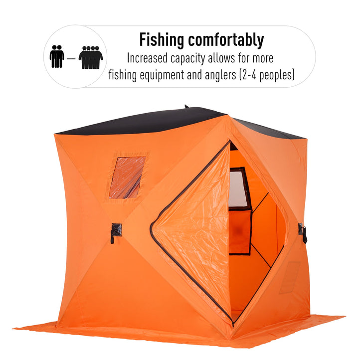 4 Person Portable Ice Fishing Tent Shelter w/ Ventilation Windows & Carry Bag - Orange