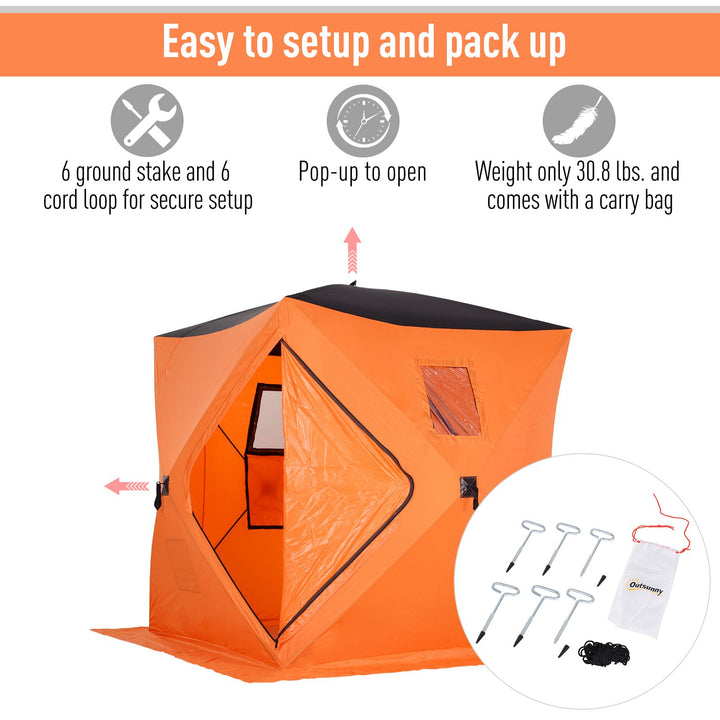 4 Person Portable Ice Fishing Tent Shelter w/ Ventilation Windows & Carry Bag - Orange