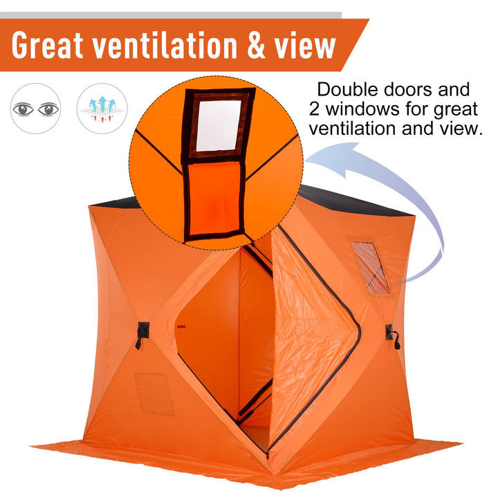 4 Person Portable Ice Fishing Tent Shelter w/ Ventilation Windows & Carry Bag - Orange