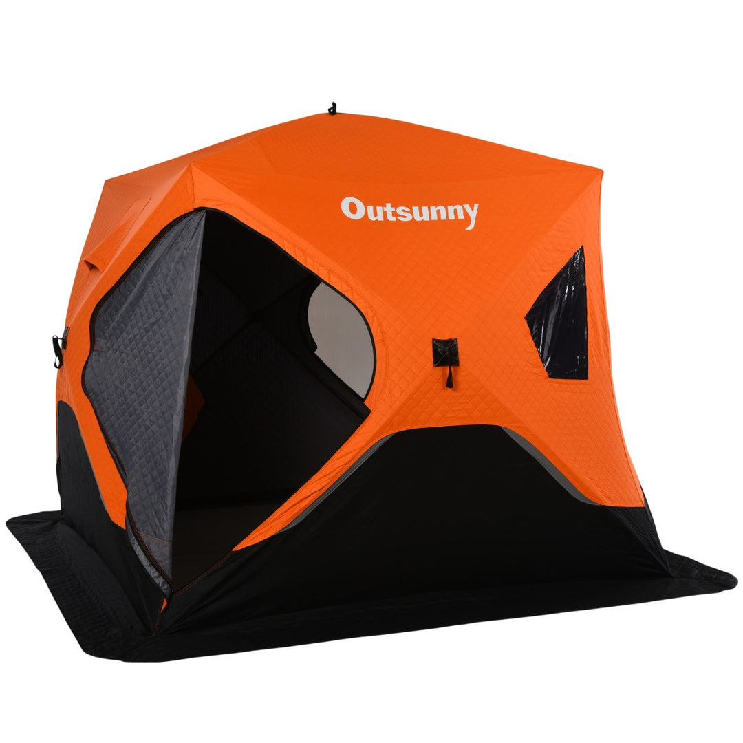 4 Person Pop Up Portable Ice Fishing Tent Shelter w/ Windows Doors Ventilation & Bag - Orange