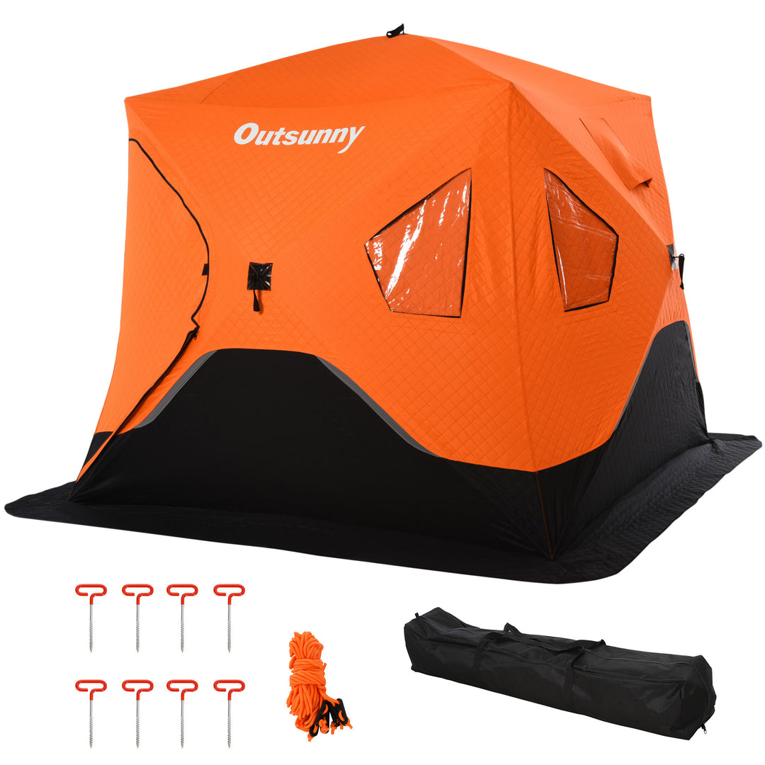 4 Person Pop Up Portable Ice Fishing Tent Shelter w/ Windows Doors Ventilation & Bag - Orange