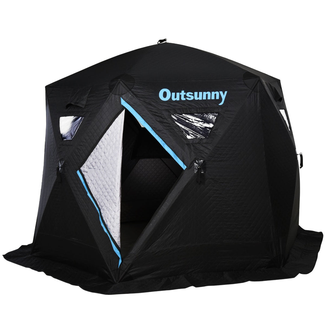 4-6 Person Pop Up Portable Ice Fishing Tent Shelter w/ Windows Doors Ventilation & Bag - Black