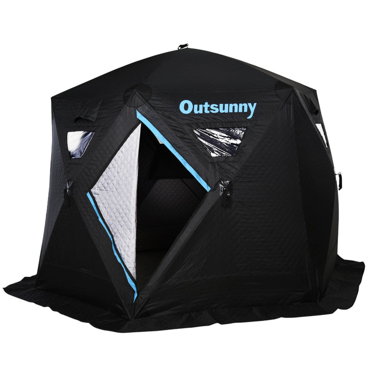 4-6 Person Pop Up Portable Ice Fishing Tent Shelter w/ Windows Doors Ventilation & Bag - Black