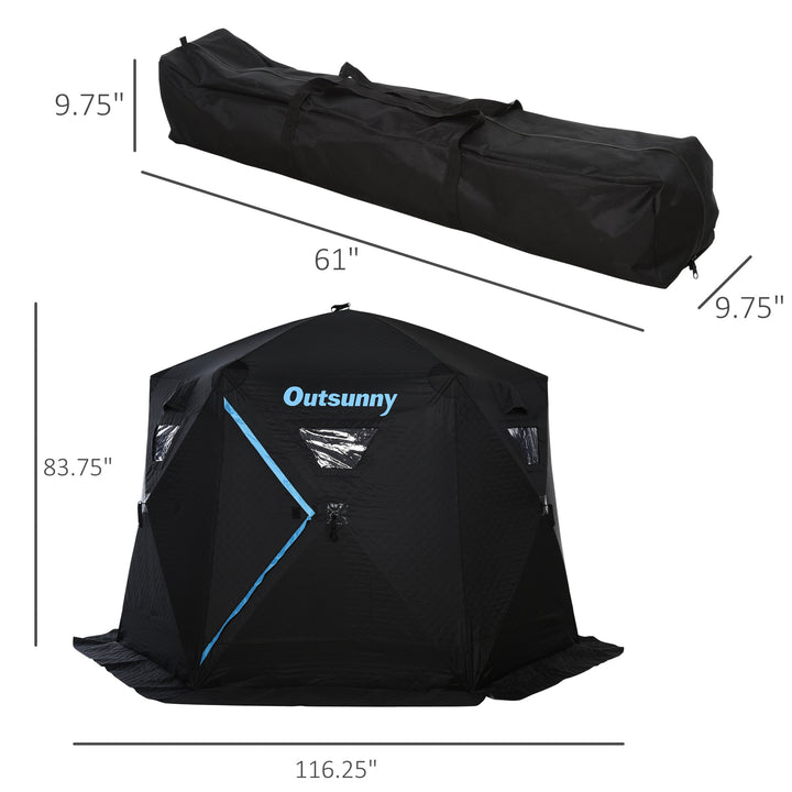 4-6 Person Pop Up Portable Ice Fishing Tent Shelter w/ Windows Doors Ventilation & Bag - Black