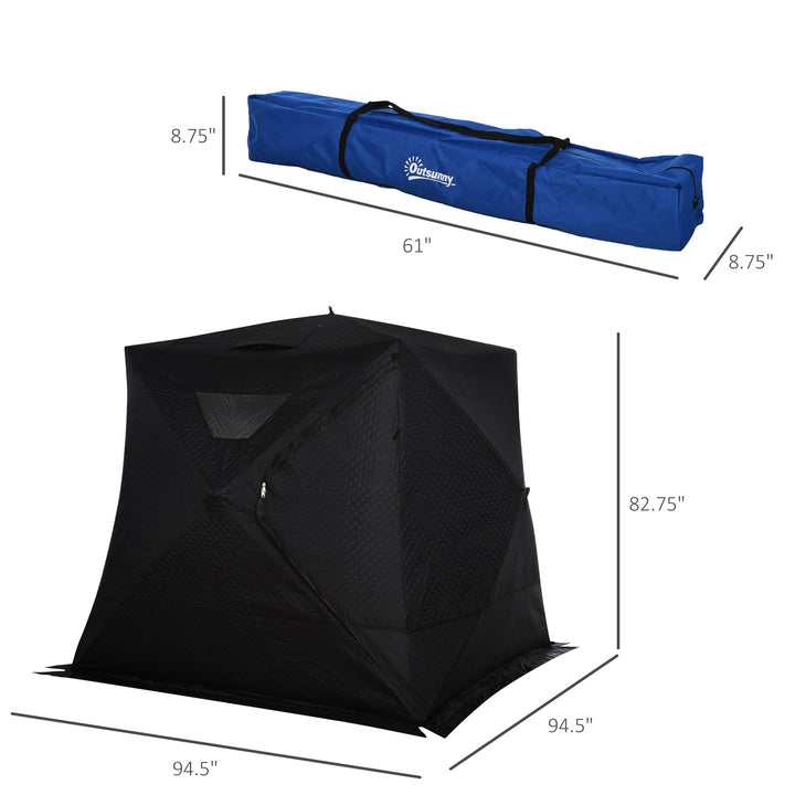 2-4 Person Pop Up Portable Ice Fishing Tent Shelter w Windows Doors Ventilation & Bag - Black