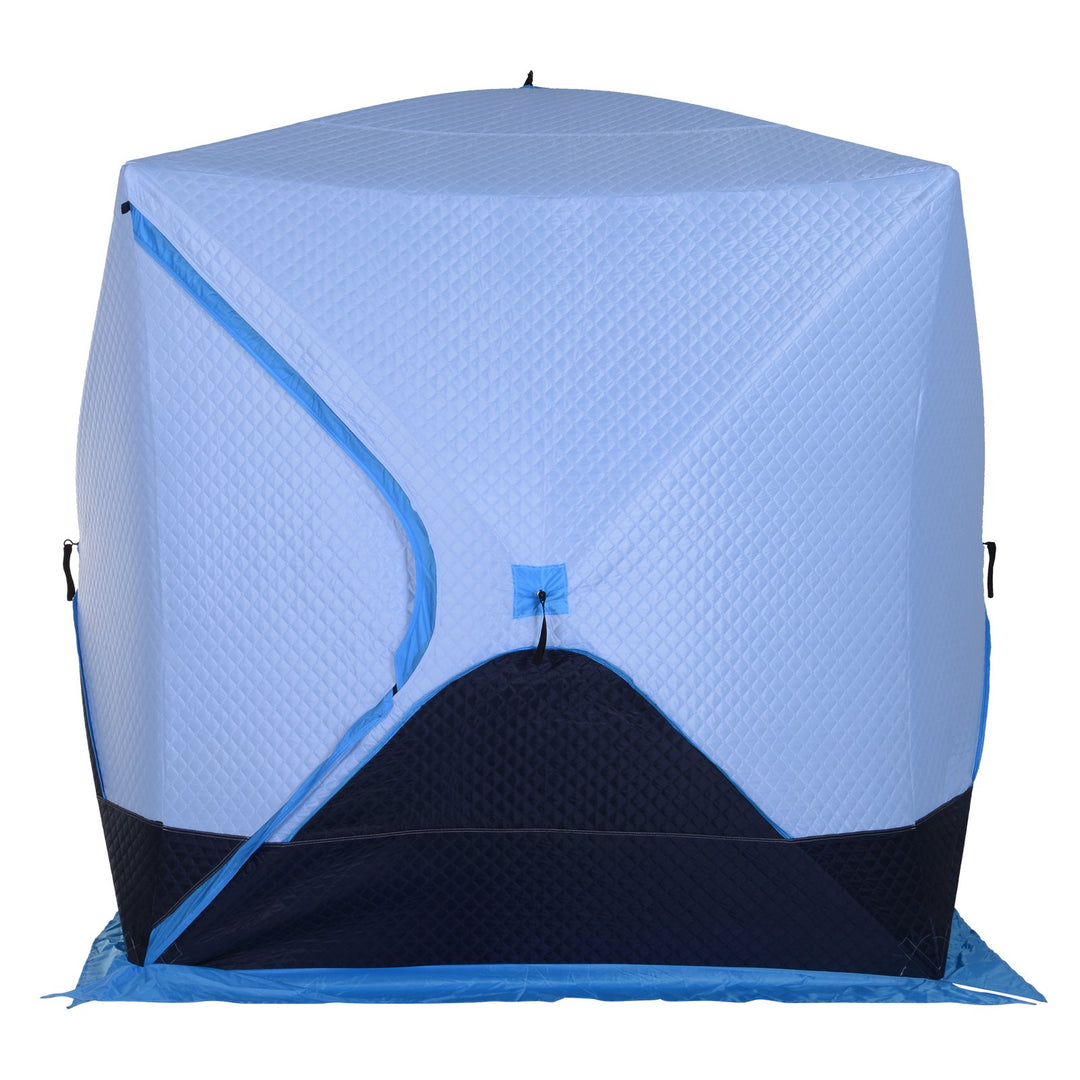 2-4 Person Pop Up Portable Ice Fishing Tent Shelter w/ Windows Doors Ventilation & Bag - Blue