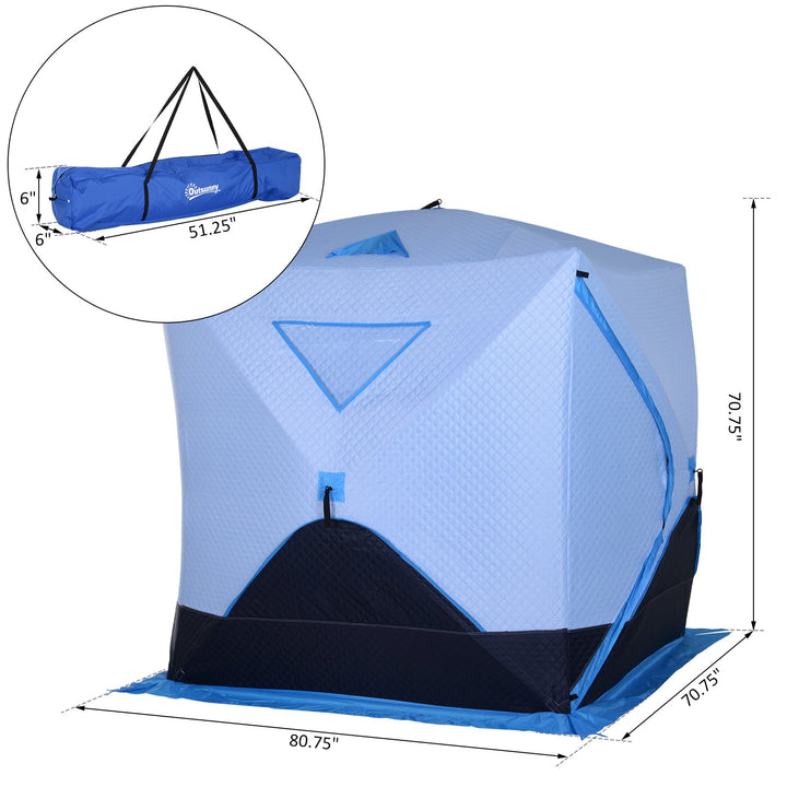 2-4 Person Pop Up Portable Ice Fishing Tent Shelter w/ Windows Doors Ventilation & Bag - Blue