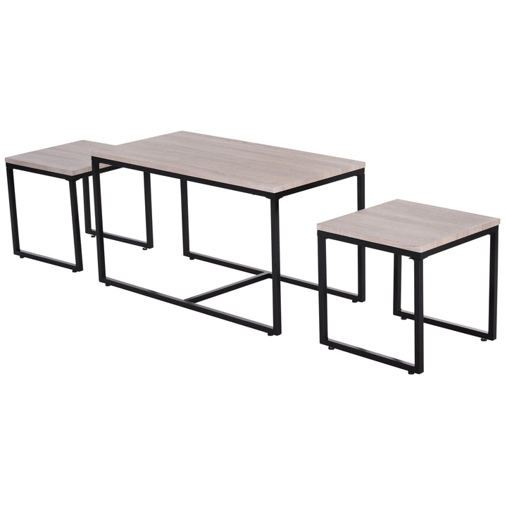 3PC Nesting Coffee End Table Set Nightstand Living Room Industrial Style Wood Grain - Black