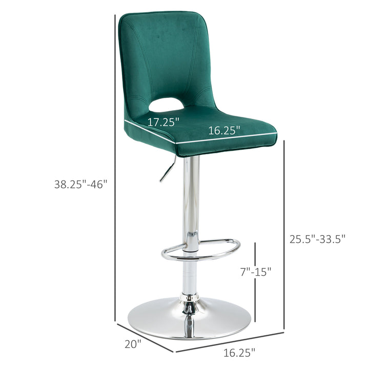Set of 2 Modern Bar Stools Upholstered Adjustable Height w/ Footrest Swivel Seat - Green