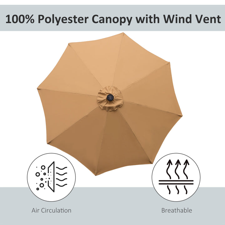 9ft Round Tilting Patio Deck Umbrella Canopy Garden Shade w Solar LED Lights, Crank - Tan Brown