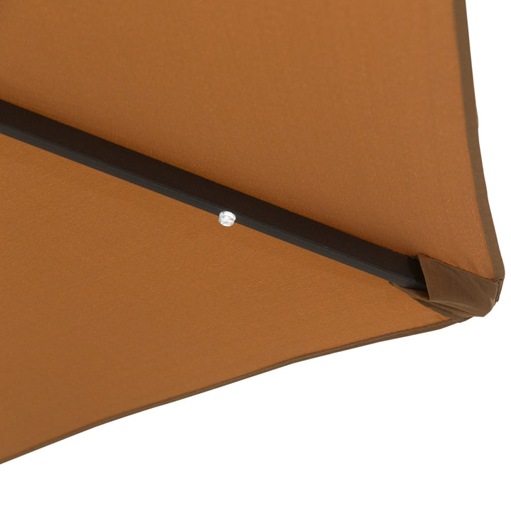 9ft Round Tilting Patio Deck Umbrella Canopy Garden Shade w Solar LED Lights, Crank - Tan Brown