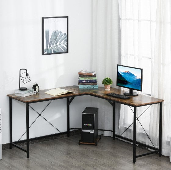 59" L-Shaped Corner Desk Workstation w/ CPU Stand for Home Office Dorm Study - Rustic Brown